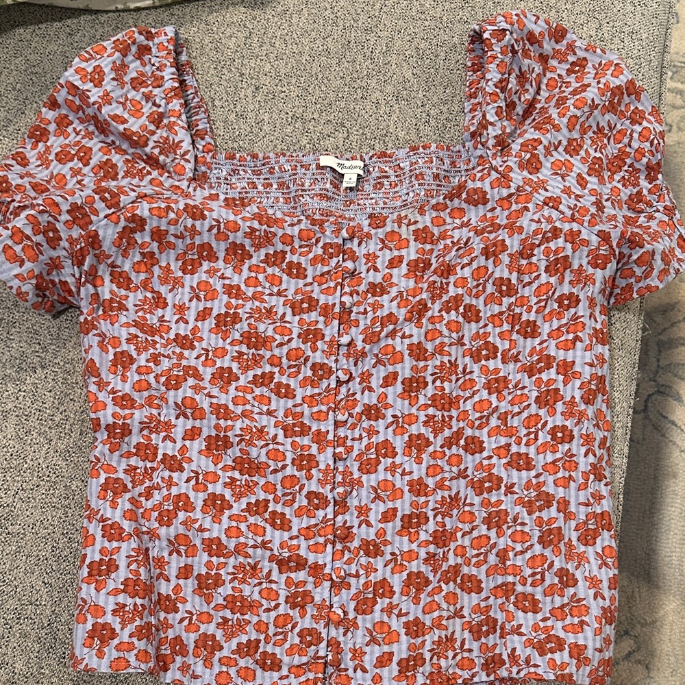Madewell Red and White Floral Blouse
